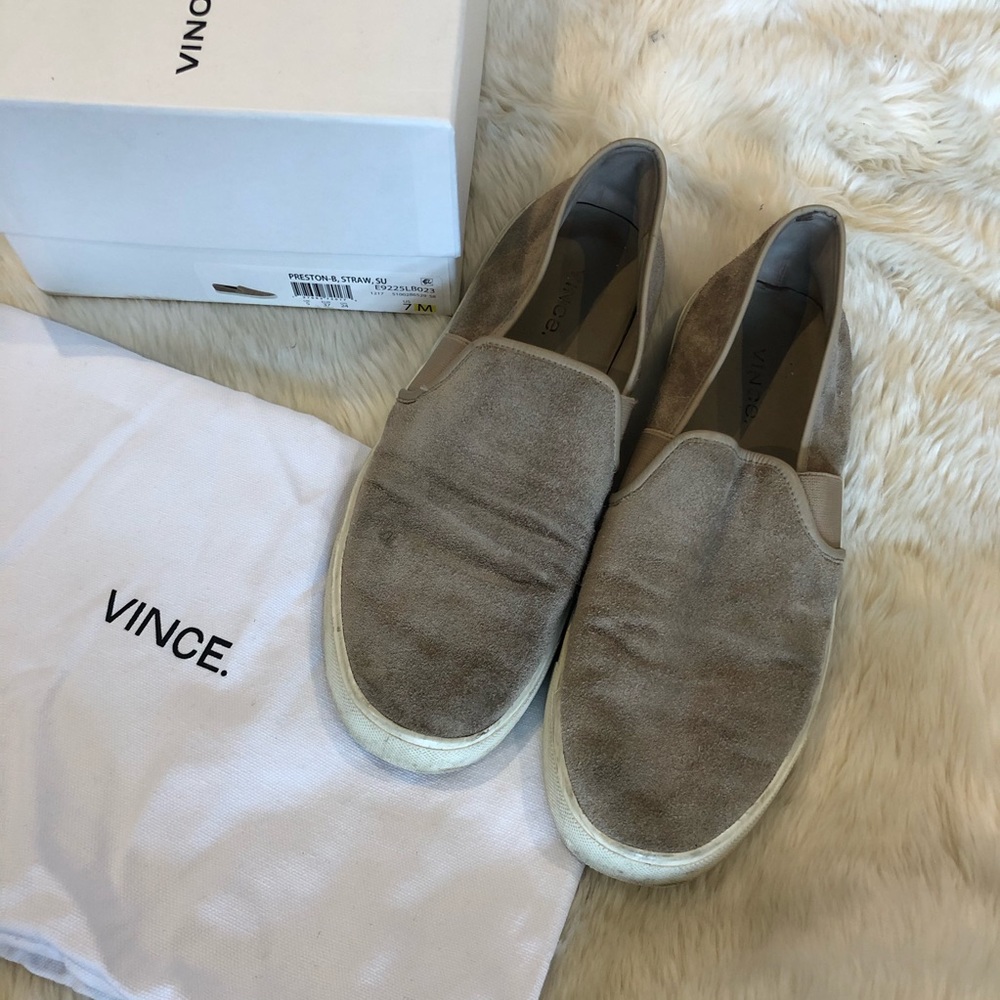 VINCE women’s beige suede slip on shoes